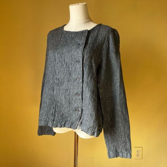 Flax Compelling Cardigan in Blue Honeycomb 100% Linen Button Down Small‎ - Picture 7 of 8